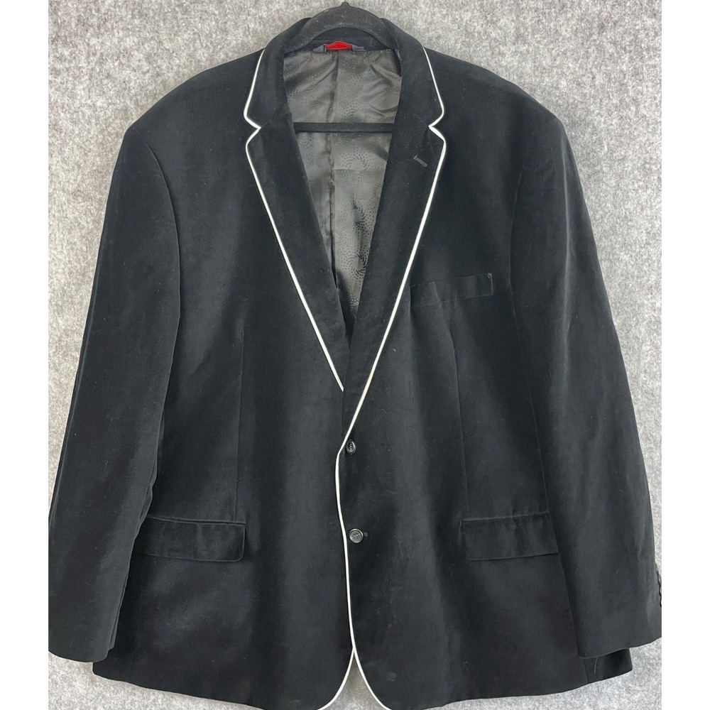 Linea Uomo Velvet Blazer Tuxedo Jacket Mens 56L Black 2 Button White Piping